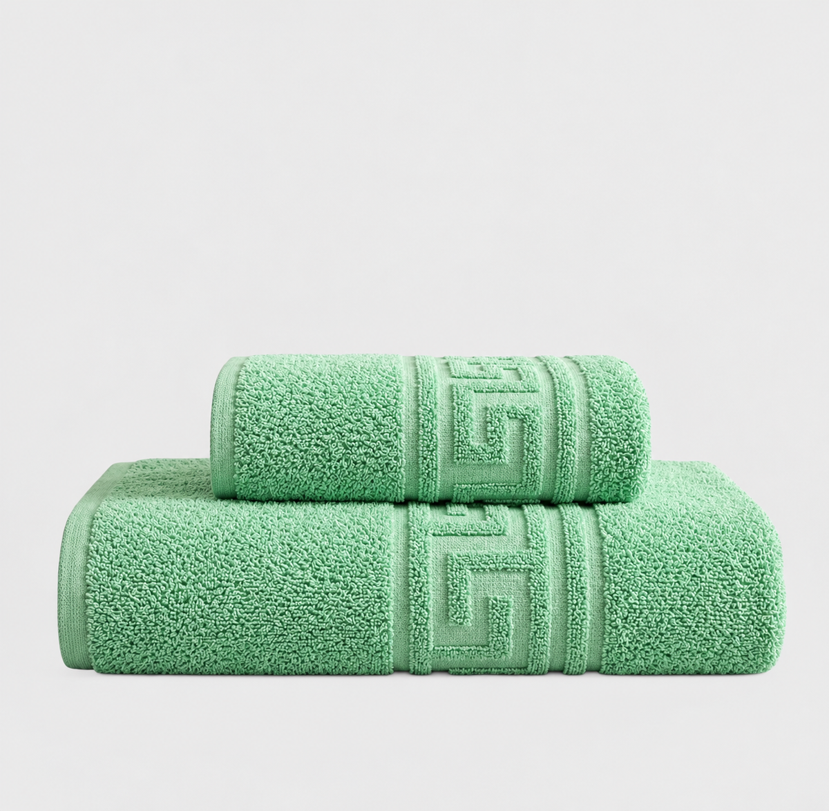 2 pieces Green  Greek Export Bath towels set Bath towel (28x58 inches) and Hand towel (24x40inches)